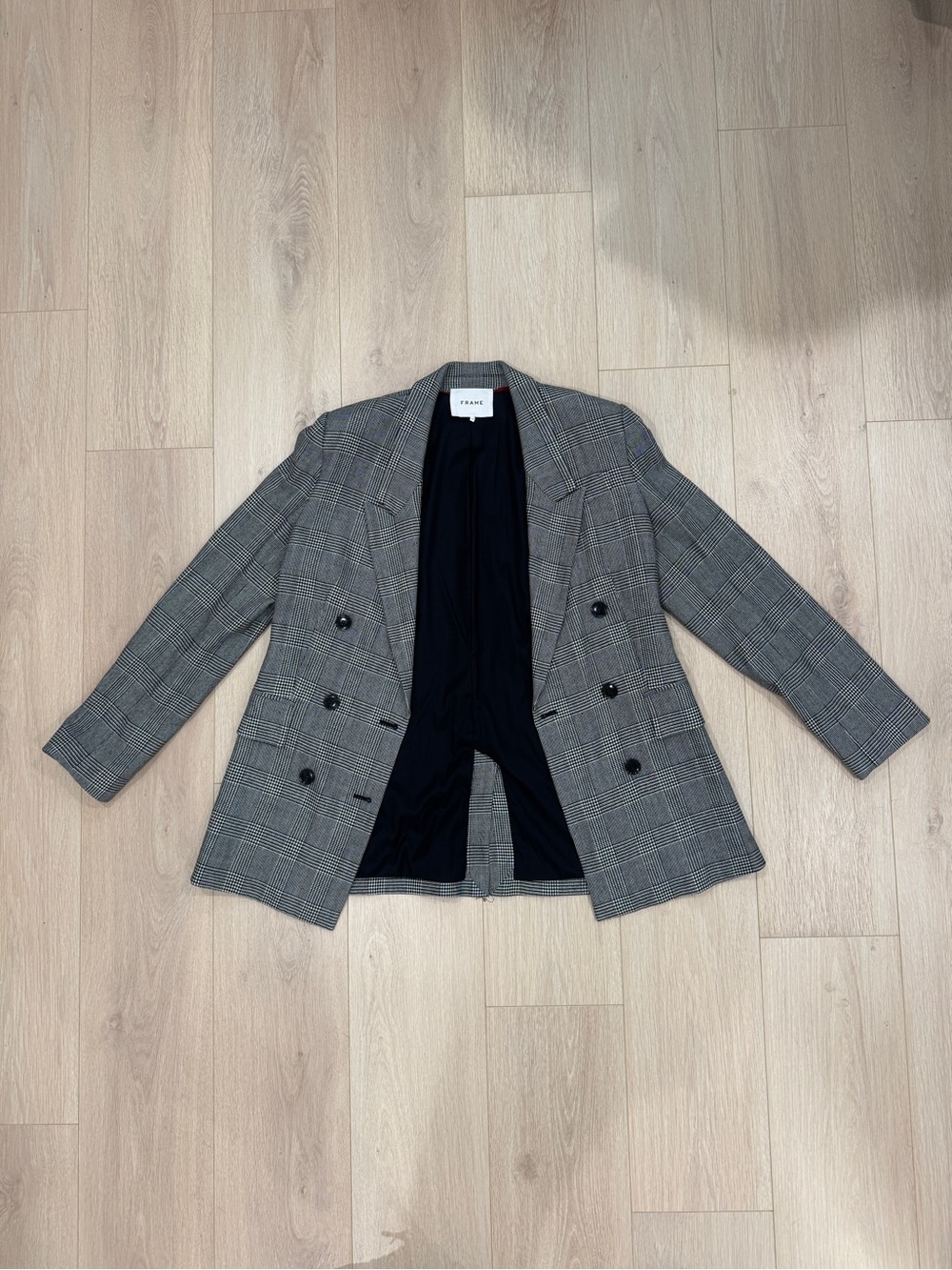 Frame Denim Gray Glen Plaid Double-Breasted Blazer